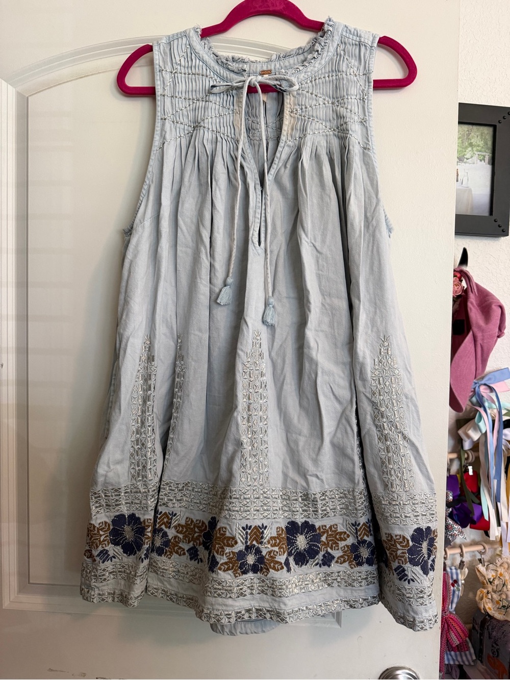Free People Light Blue Embroidered Mini Dress